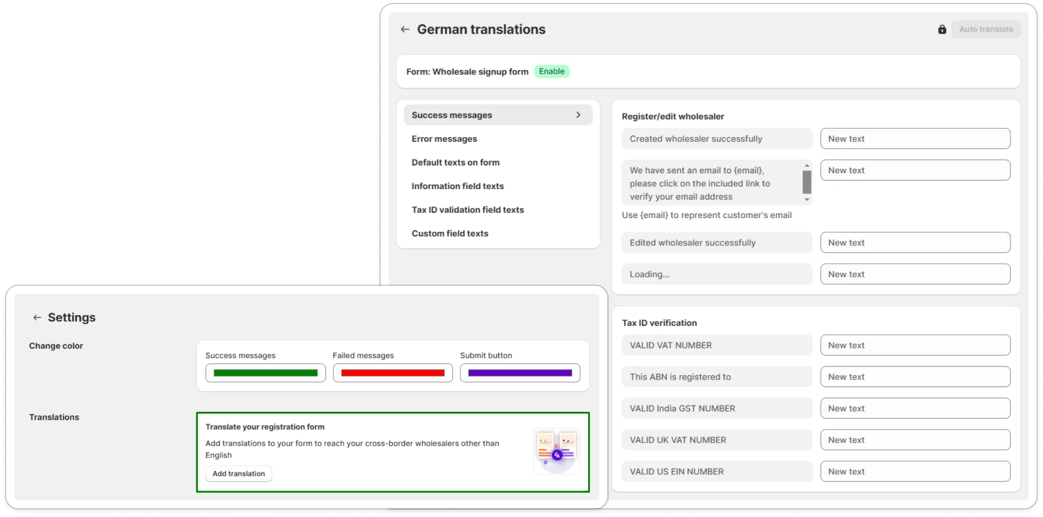 translate your registration form for cross border wholesalers