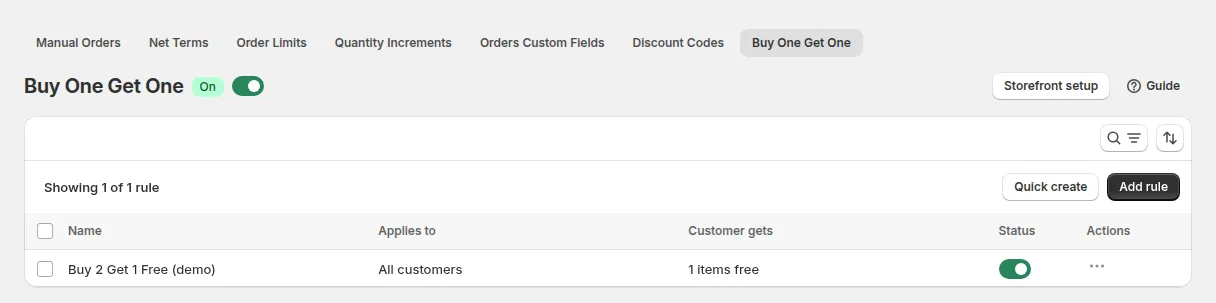 Buy One Get One page with the demo offer Buy 2 Get 1 Free