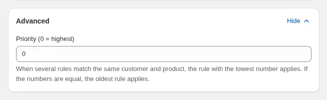 Advanced card with the Priority field