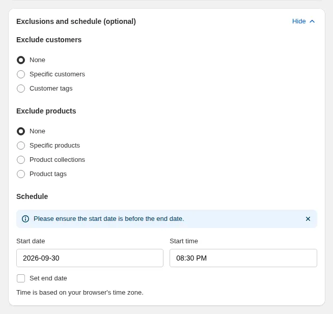 Exclusions and schedule card