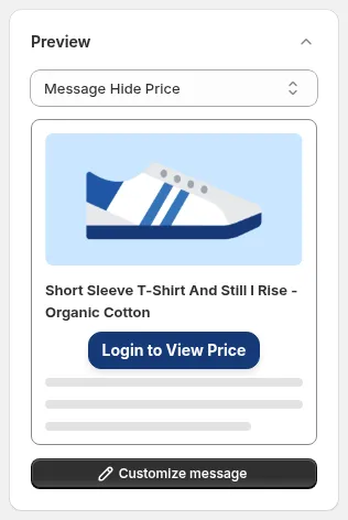 Preview card with the message dropdown and the Customize message button