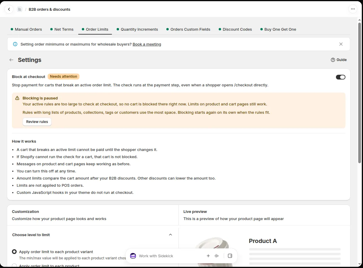 Needs attention status with a Blocking is paused banner