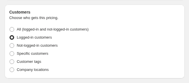 Customers card with the six targeting options