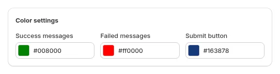 Color settings card: success message, failed message and Submit button colors