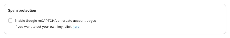 Spam protection card with the Google reCAPTCHA option
