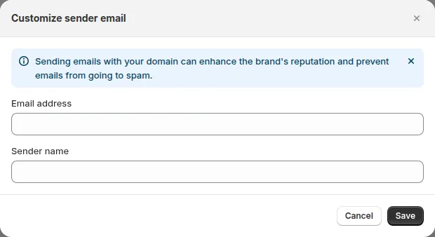 Customize sender email dialog with Email address and Sender name