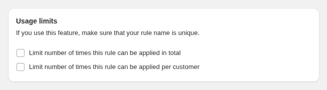 Usage limits card