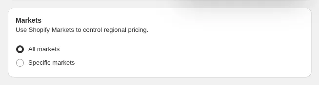 Markets card: All markets or Specific markets