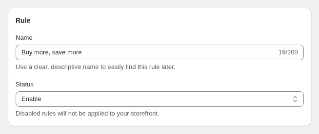 Rule card with the rule name and status