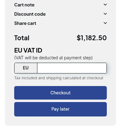 Cart page with the EU VAT ID box above the Checkout button