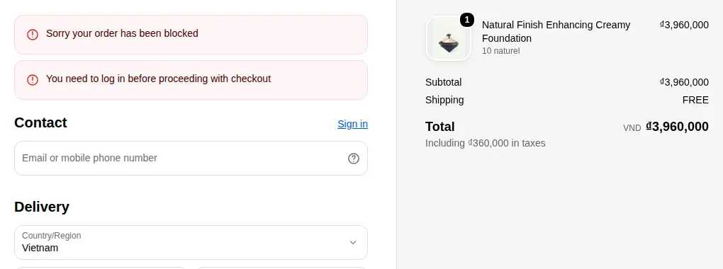 Checkout for a guest blocked by a checkout lock: Sorry your order has been blocked, You need to log in before proceeding with checkout