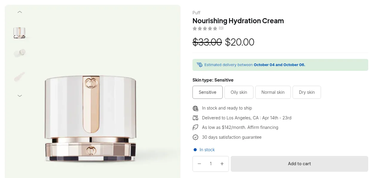 Custom price $20.00 shown next to the original price $33.00, struck through, on the product page