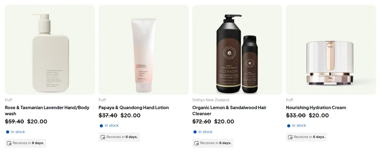 Collection for a logged-in wholesale customer: every product at $20.00 with the retail price struck through