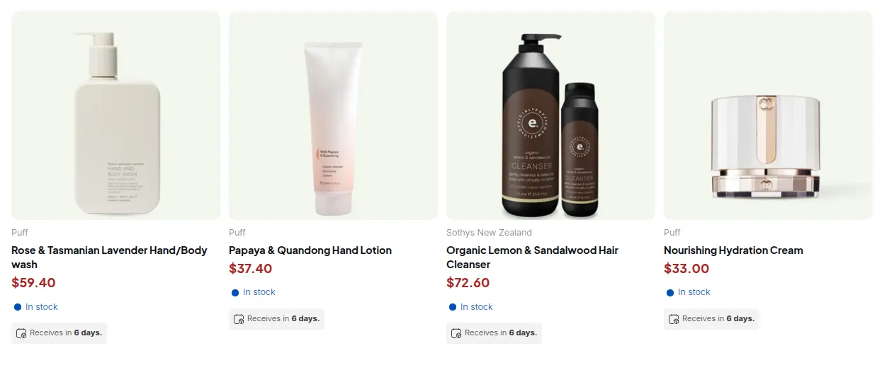Collection grid for a guest: retail prices $59.40, $37.40, $72.60 and $33.00