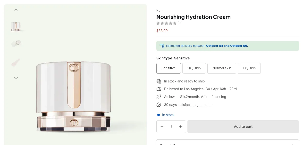 Product page for a guest: the retail price $33.00