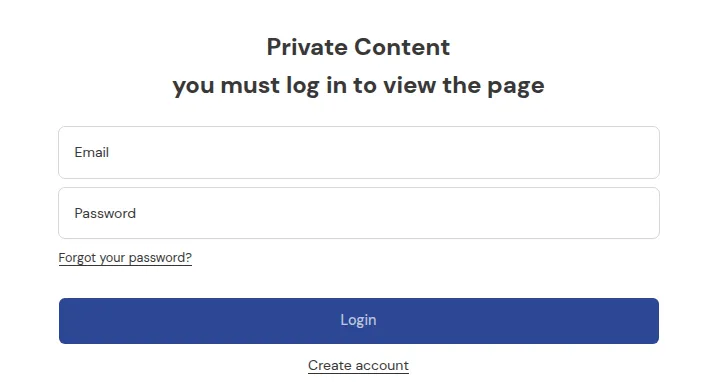Storefront page locked for guests: Private Content, you must log in to view the page, with the login form