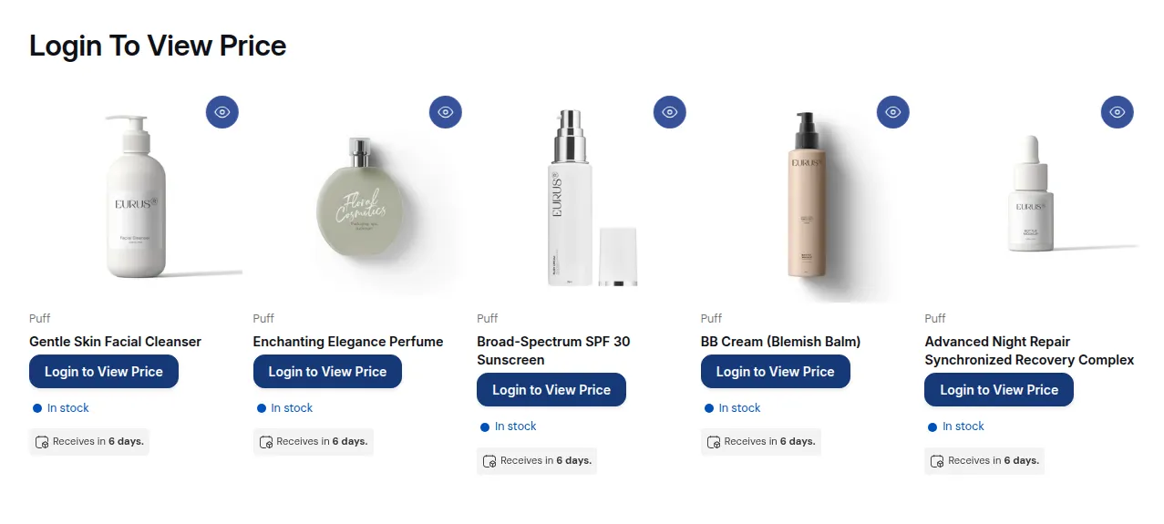 Storefront collection for a guest: Login to View Price replaces each price