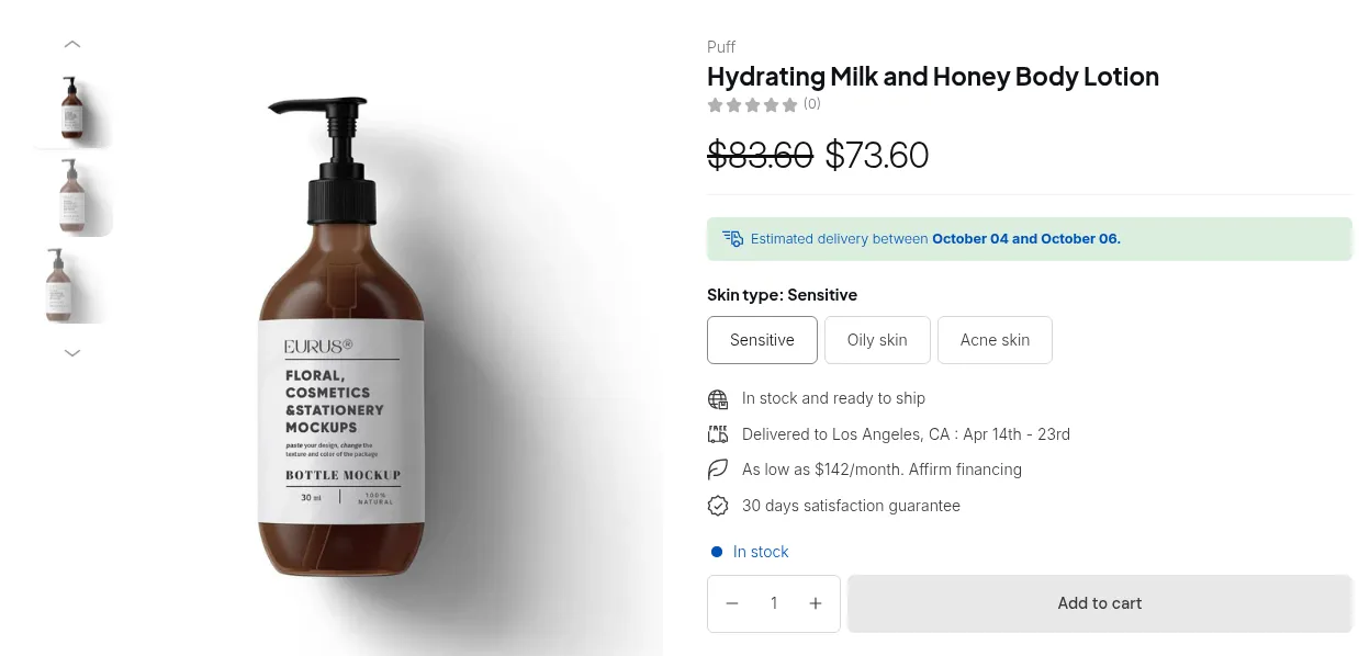 Price list price $73.60 shown next to the original price $83.60, struck through, on the product page
