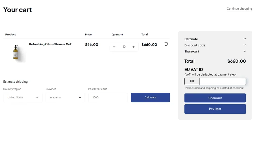 Animation: the buyer clicks Pay later on the cart page, the Checkout with Net Terms form opens showing the payment due date, and a saved address is selected